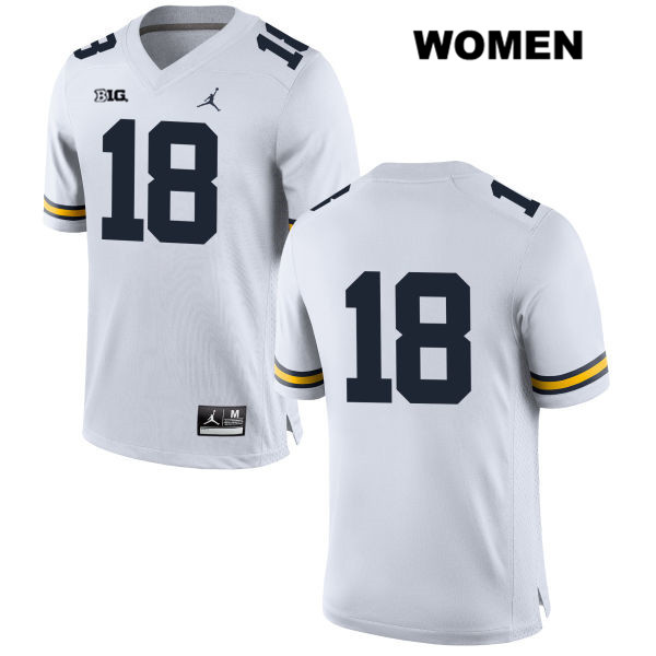 Women's NCAA Michigan Wolverines George Caratan #18 No Name White Jordan Brand Authentic Stitched Football College Jersey BD25Y67JO